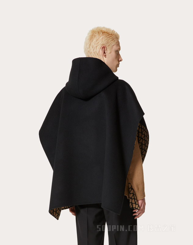 可双面穿V标志图案羊毛斗篷