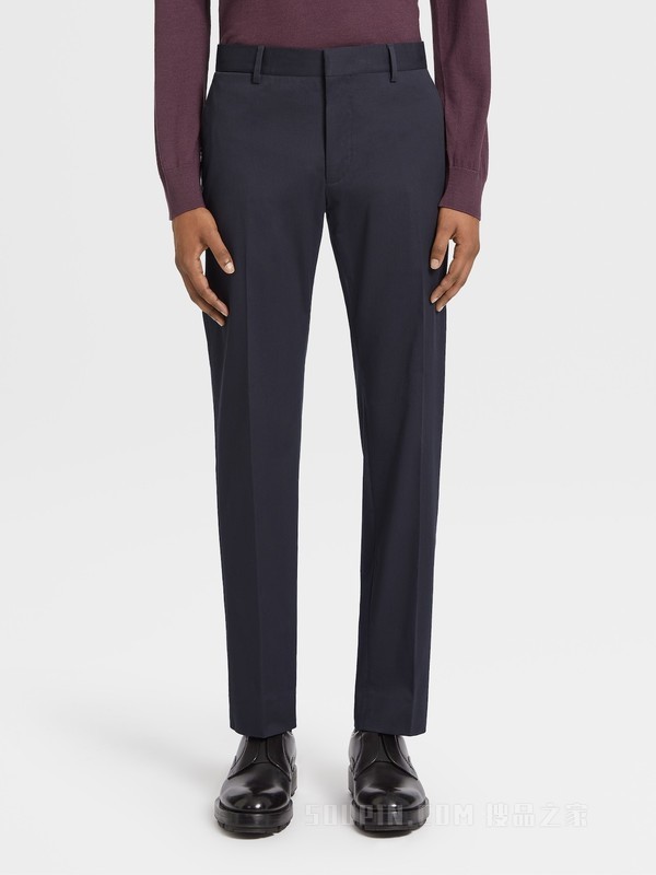 海军蓝棉质长裤