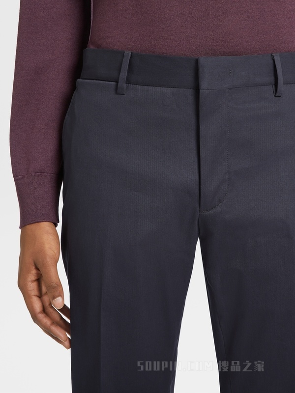 海军蓝棉质长裤