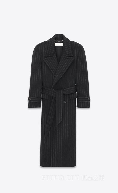 超大版型细条纹羊毛大衣
