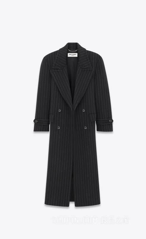 超大版型细条纹羊毛大衣