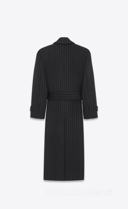 超大版型细条纹羊毛大衣