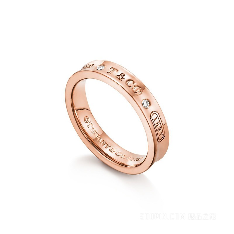 Tiffany 1837® 系列 18K 玫瑰金镶钻窄式戒指