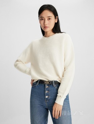 23新款秋季女装纯棉简约LOGO圆标肌理感宽松版针织衫39891