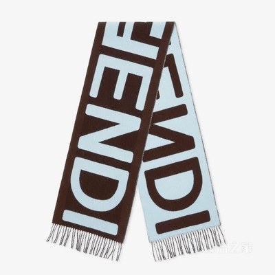 FENDI围巾 棕色和浅蓝色羊毛围巾