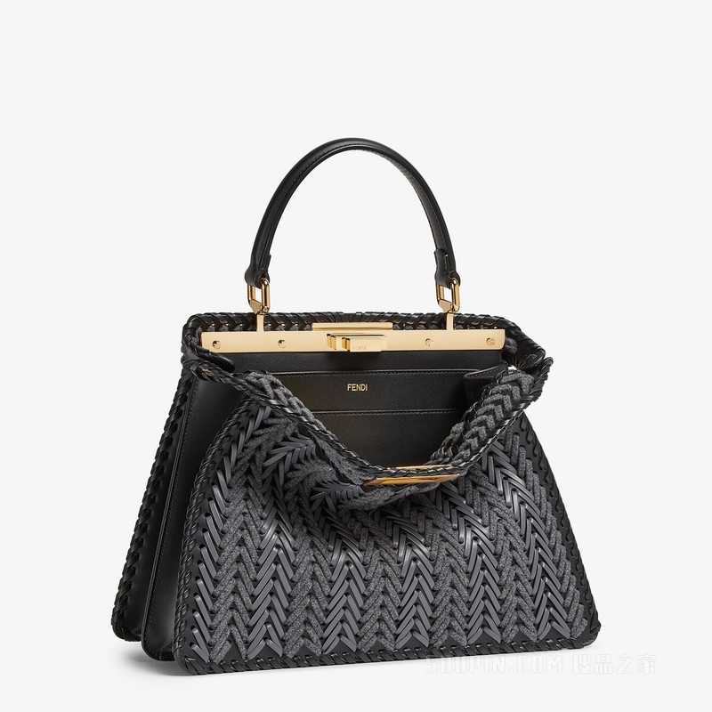 Peekaboo ISeeU中号手袋 灰色皮革和毛毡交织黑色手袋