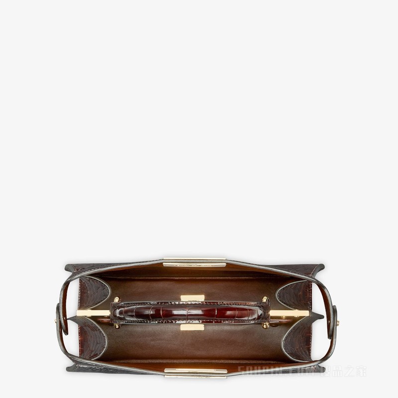 Peekaboo ISeeU中号手袋 玳瑁效果深棕色短吻鳄鱼皮手袋