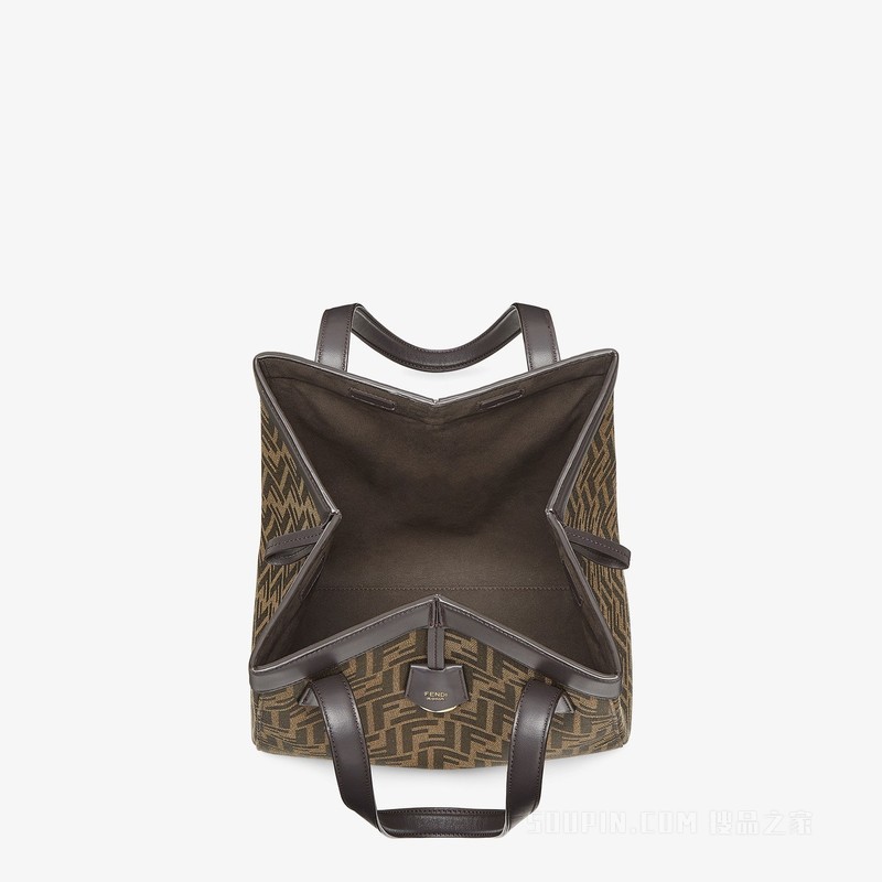 FENDI Origami中号手袋 百变棕色FF提花布料手袋