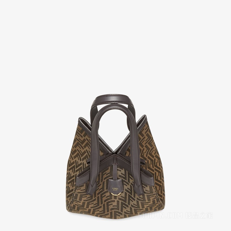 FENDI Origami中号手袋 百变棕色FF提花布料手袋