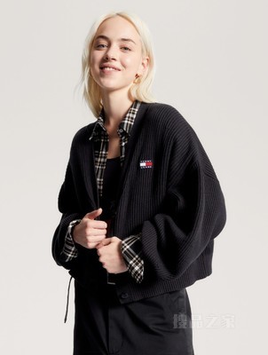 23新款秋季女装纯棉复古灯笼袖纽扣V领宽松短针织开衫16531