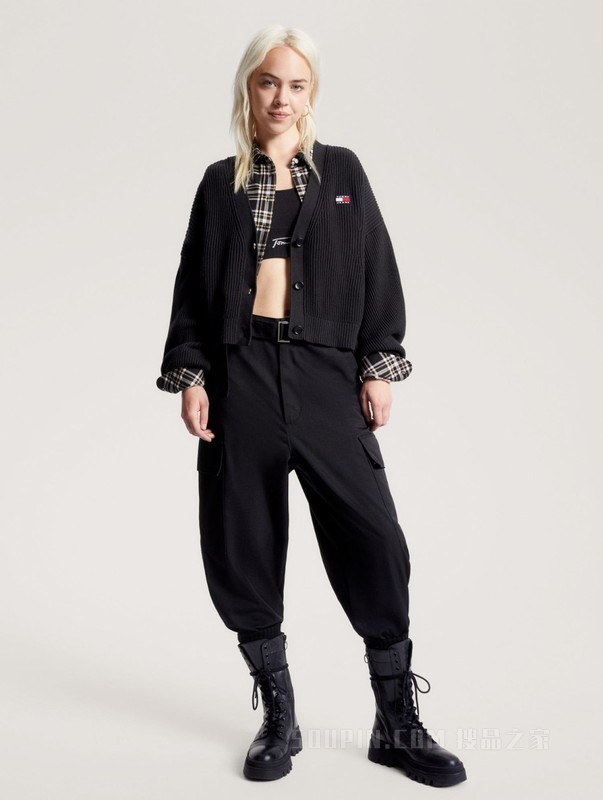 23新款秋季女装纯棉复古灯笼袖纽扣V领宽松短针织开衫16531