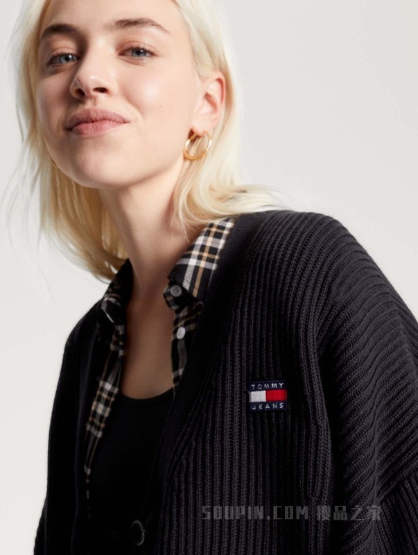 23新款秋季女装纯棉复古灯笼袖纽扣V领宽松短针织开衫16531