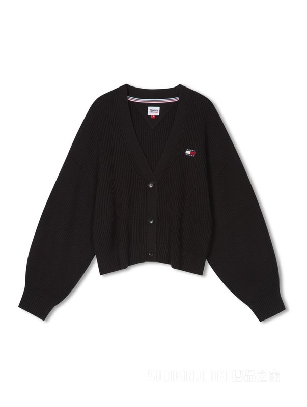 23新款秋季女装纯棉复古灯笼袖纽扣V领宽松短针织开衫16531