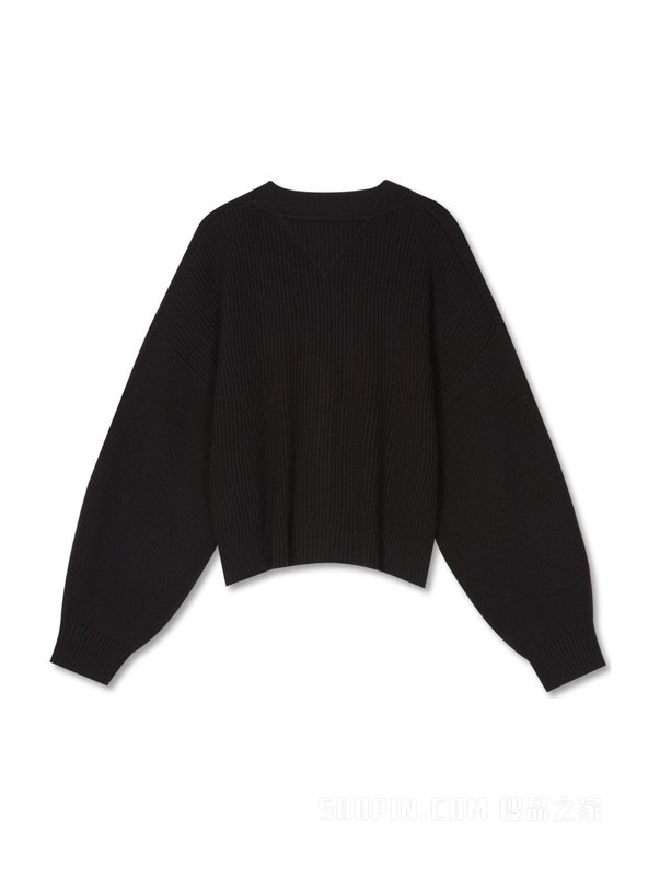 23新款秋季女装纯棉复古灯笼袖纽扣V领宽松短针织开衫16531