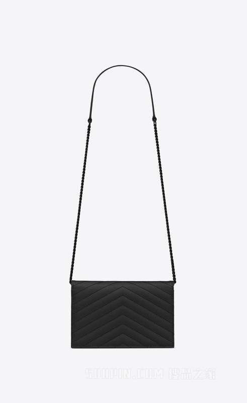 CASSANDRE SAINT LAURENT MATELASSÉ黑色颗粒纹理提花真皮信封链条钱包