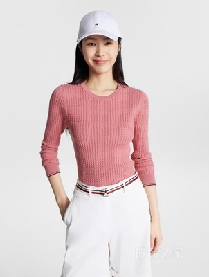 23新款秋冬女装时尚绞花拼色合身版套头针织衫XW0XW02674