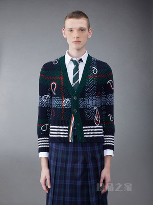 [早秋新品]男士超粗纱羊绒格纹V领开衫