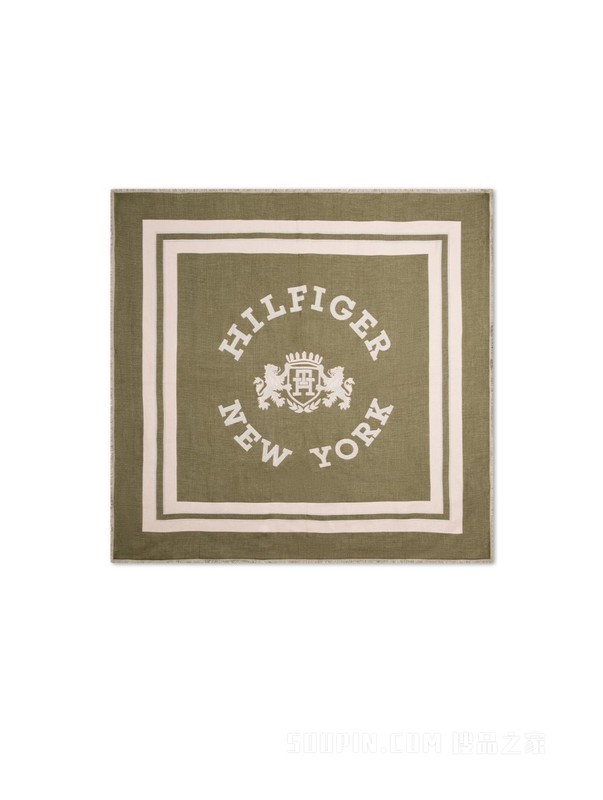 23新款秋冬女装拼色徽章提花毛边舒适方巾围巾AW0AW15345