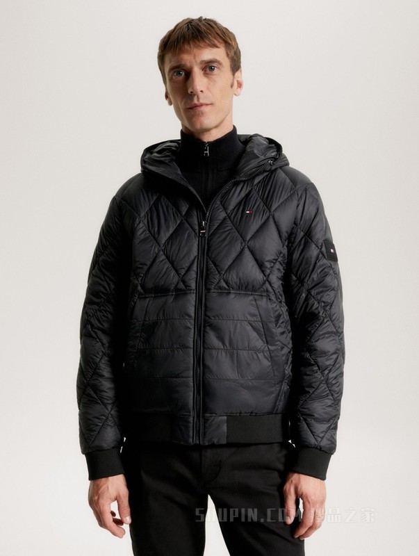 23新款秋冬男装菱形格运动合身保暖连帽铺棉夹克外套32766