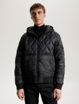 23新款秋冬男装菱形格运动合身保暖连帽铺棉夹克外套32766