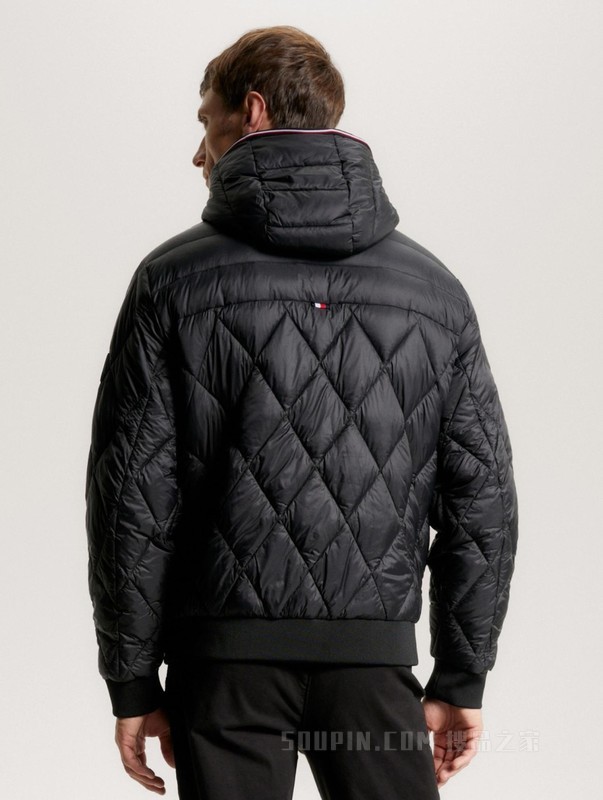 23新款秋冬男装菱形格运动合身保暖连帽铺棉夹克外套32766