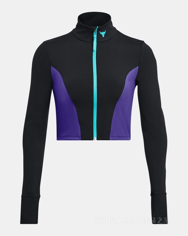 女士Project Rock强森Lets Go短身全拉链运动上衣