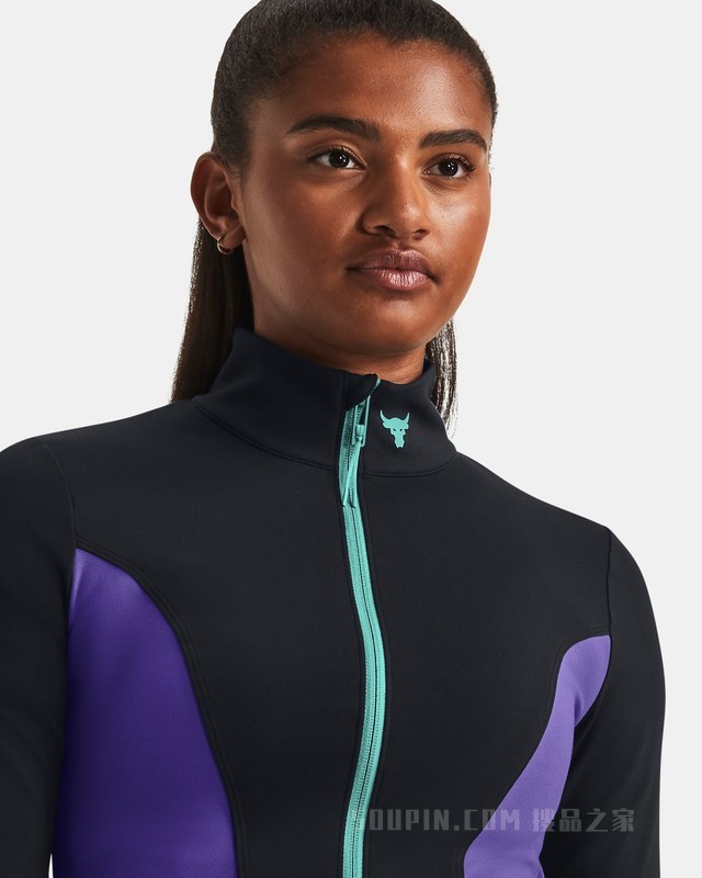 女士Project Rock强森Lets Go短身全拉链运动上衣