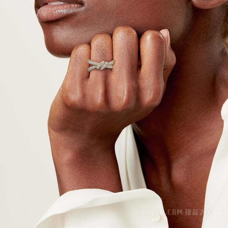 Tiffany Knot 系列 18K 黄金镶钻双行戒指