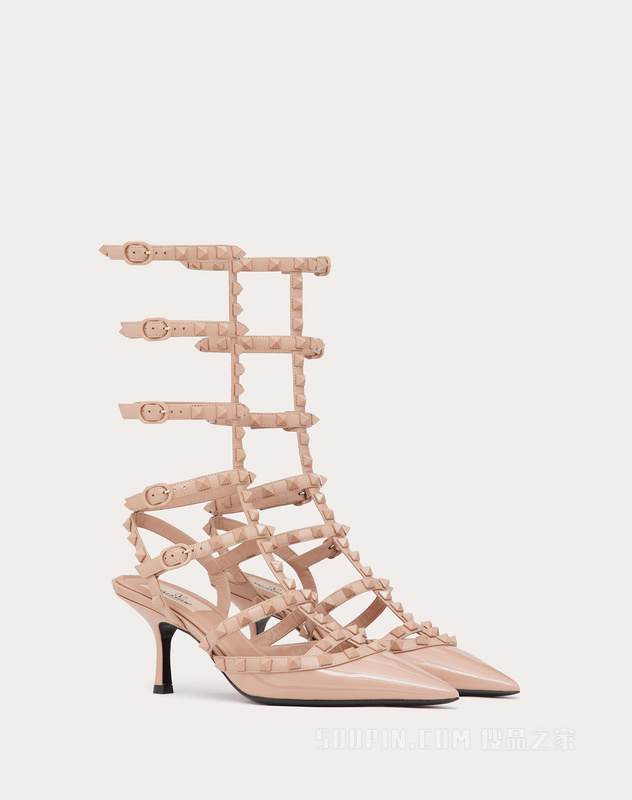 ROCKSTUD 漆皮系带同色铆钉高跟鞋（鞋跟高7厘米）