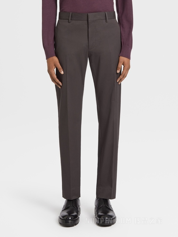 深棕色 Comfort 棉质长裤