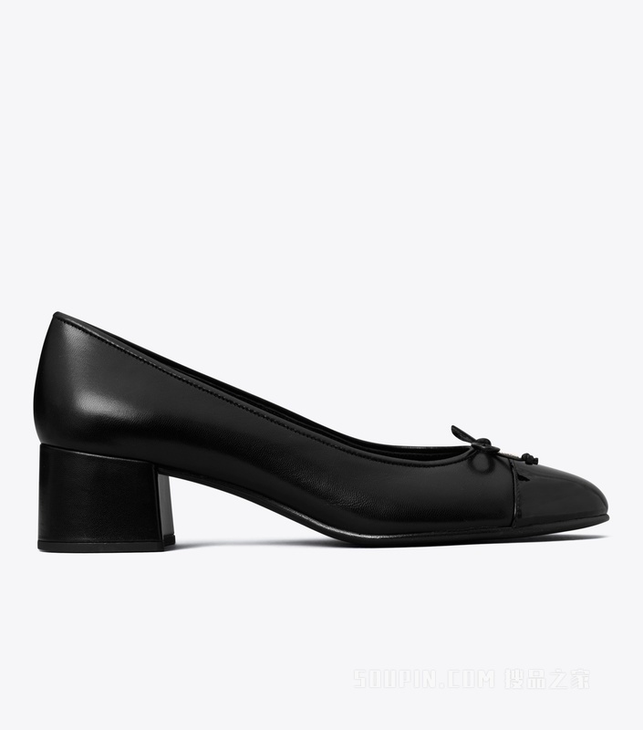 鞋头盖芭蕾高跟鞋 纯黑色/纯黑色