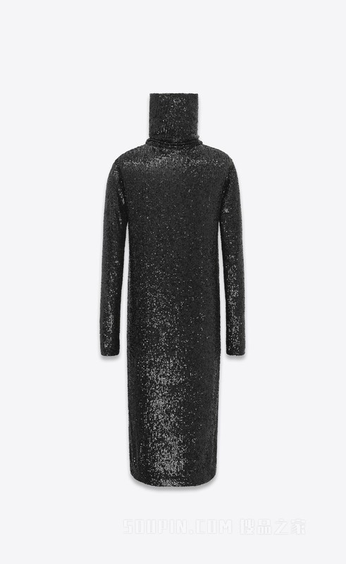 亮片平纹针织长款高领毛衫