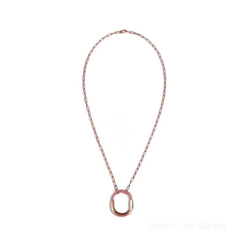 Tiffany Lock ROSÉ Edition 系列 18K 玫瑰金镶嵌粉色蓝宝石中号项链