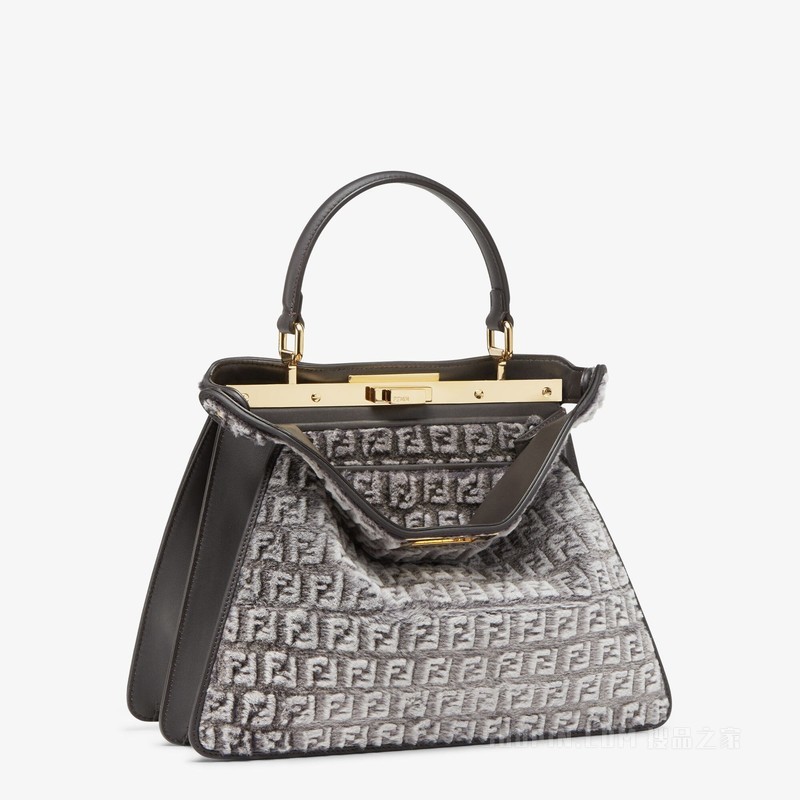 Peekaboo ISeeU中号手袋 灰色貂皮手袋，带FF图案