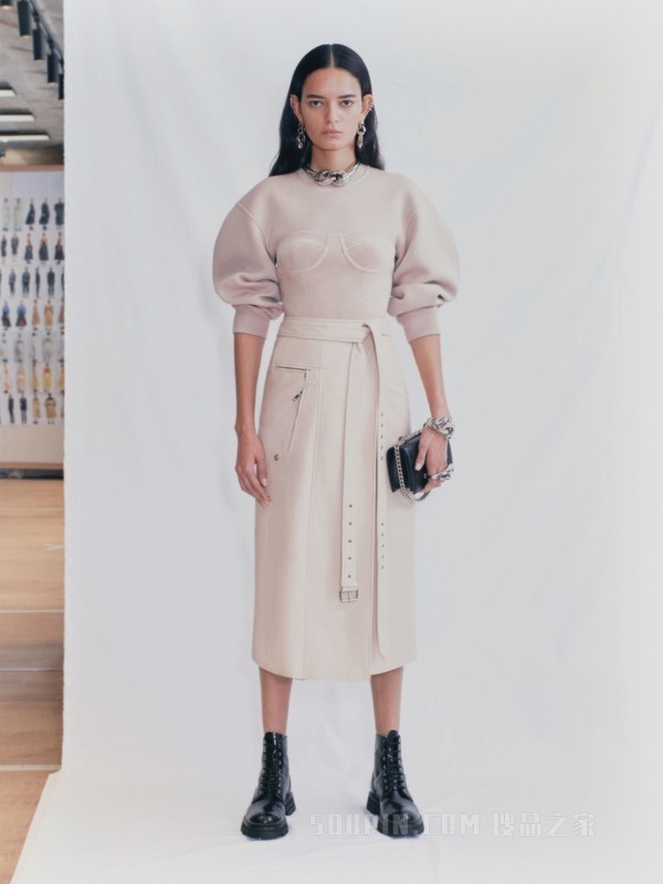 谷波法缝织束腰羊毛套衫