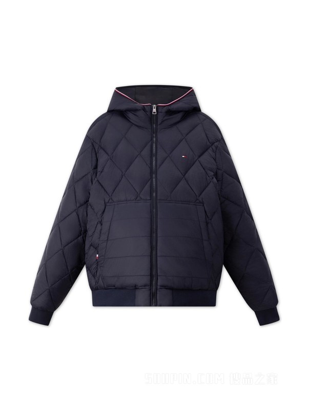 23新款秋冬男装菱形格运动合身保暖连帽铺棉夹克外套32766