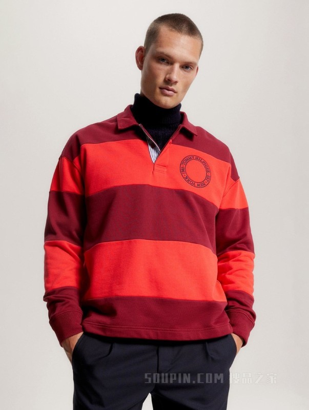 23新款秋冬男女美式复古拼色刺绣POLO翻领卫衣MW0MW32750