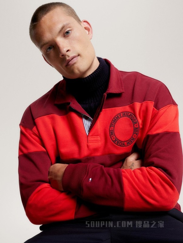 23新款秋冬男女美式复古拼色刺绣POLO翻领卫衣MW0MW32750