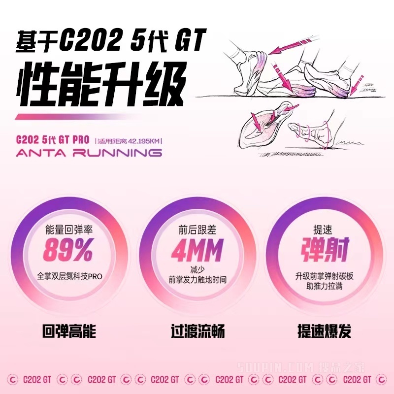 安踏C202 5 GT PRO竞速训练系列女子跑鞋