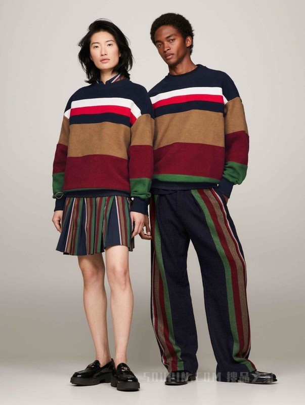 PENDLETON23秋冬男纯棉拼色条纹重工宽松套头卫衣33296