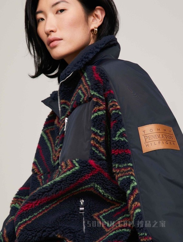 PENDLETON23秋冬男仿羊羔绒拼接拉链半襟铺棉外套34030