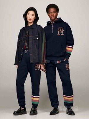 PENDLETON23秋冬男装拼色印花束脚抓绒宽松运动卫裤34033