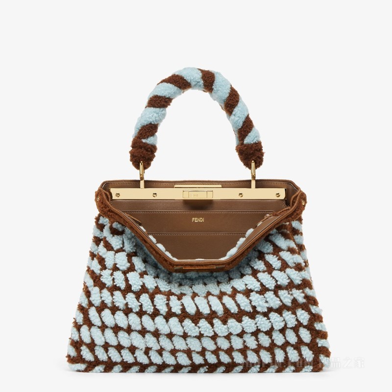 Peekaboo ISeeU中号手袋 深棕色和浅蓝色交织羊皮手袋