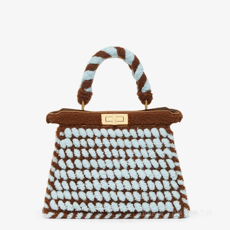 Peekaboo ISeeU中号手袋 深棕色和浅蓝色交织羊皮手袋