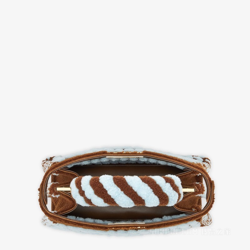 Peekaboo ISeeU中号手袋 深棕色和浅蓝色交织羊皮手袋