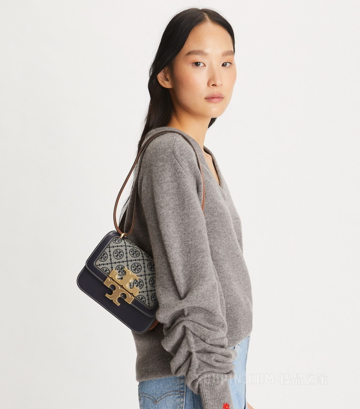 Eleanor T Monogram 小号肩背包 Tory海军蓝
