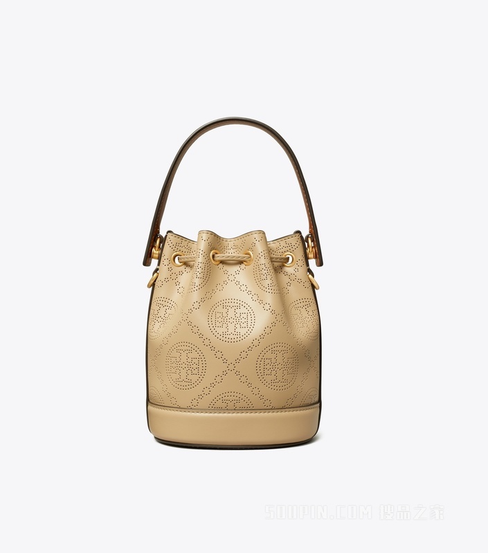 T Monogram 迷你孔眼皮革水桶包 杏仁白
