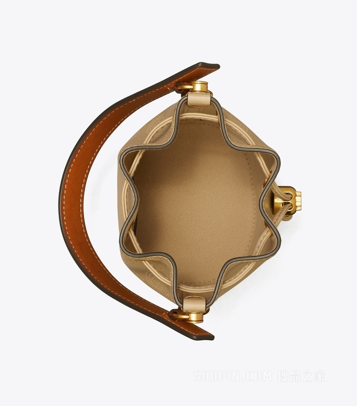 T Monogram 迷你孔眼皮革水桶包 杏仁白