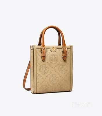 T Monogram 迷你穿孔托特包 杏仁色