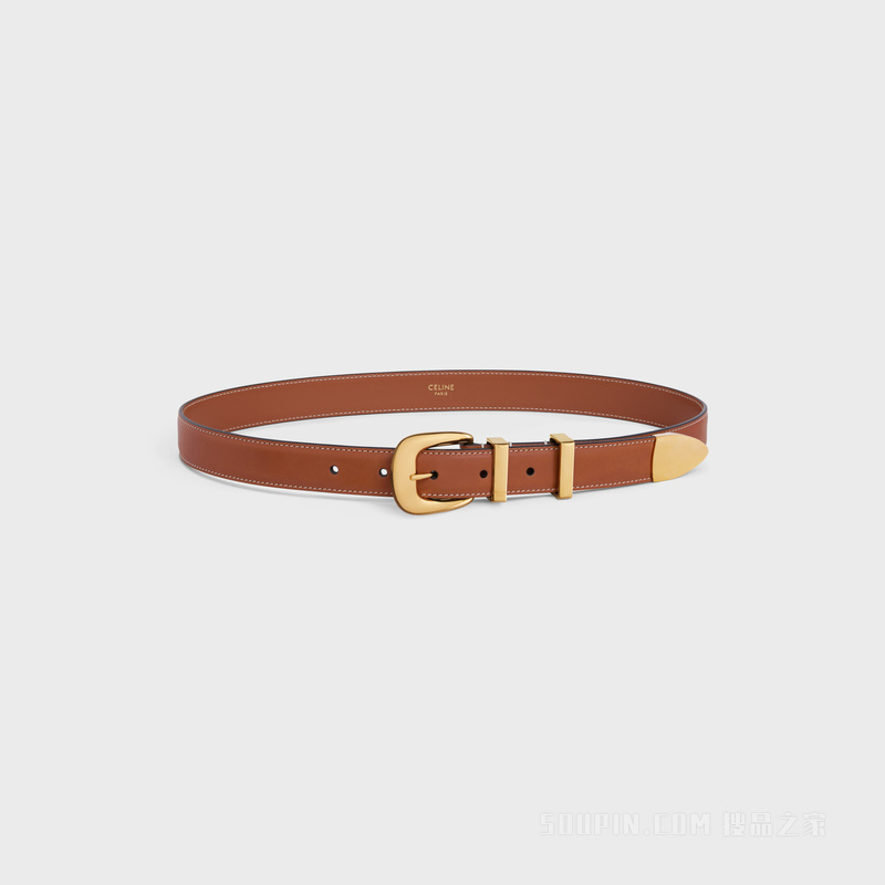 WESTERN中号天然牛皮革腰带 黄褐色-04LU